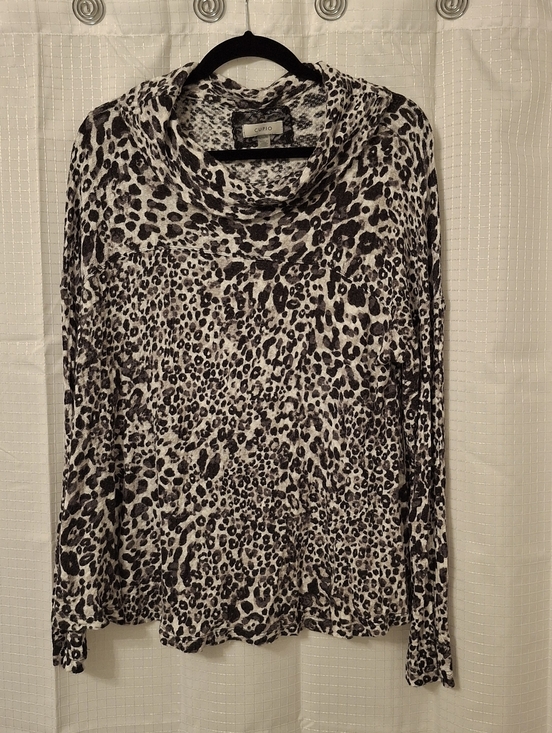Cupio Tops - Cupio Black & White Leopard Print Cowl Neck Long Sleeve Top